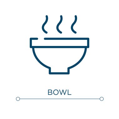 Bowling ikonu. Doğrusal vektör çizimi. Taslak kase ikonu vektörü. Web ve mobil uygulamalarda kullanmak için ince çizgi sembolü, logo, yazdırma ortamı.