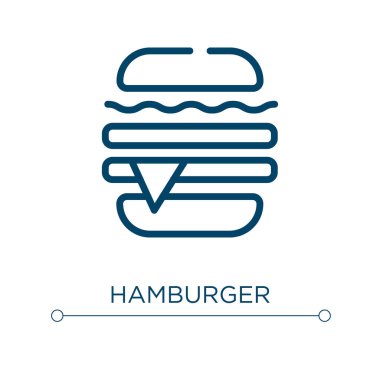 Hamburger ikonu. Doğrusal vektör çizimi. Çizgi hamburger ikonu vektörü. Web ve mobil uygulamalarda kullanmak için ince çizgi sembolü, logo, yazdırma ortamı.
