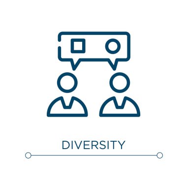 Çeşitlilik simgesi. Doğrusal vektör çizimi. Taslak çeşitlilik simgesi vektörü. Web ve mobil uygulamalarda kullanmak için ince çizgi sembolü, logo, yazdırma ortamı.