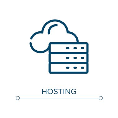 Sunucu simgesi. Doğrusal vektör çizimi. Taslak sunucu ikon vektörü. Web ve mobil uygulamalarda kullanmak için ince çizgi sembolü, logo, yazdırma ortamı.