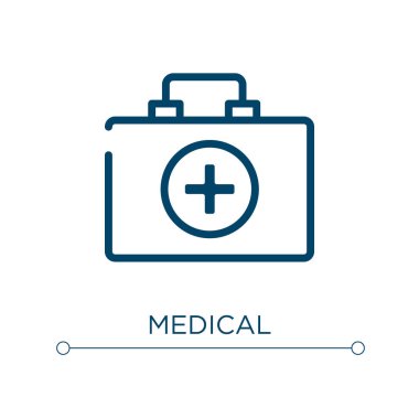 Tıbbi bir ikon. Doğrusal vektör çizimi. Tıbbi ikon vektörünü özetle. Web ve mobil uygulamalarda kullanmak için ince çizgi sembolü, logo, yazdırma ortamı.