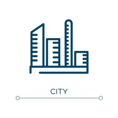 Şehir simgesi. Doğrusal vektör çizimi. Şehir simge vektörünü özetle. Web ve mobil uygulamalarda kullanmak için ince çizgi sembolü, logo, yazdırma ortamı.