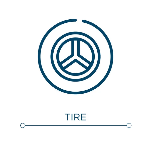 タイヤアイコン 線形ベクトル図 概要タイヤアイコンベクトル Webやモバイルアプリ 印刷メディアで使用するための細い線のシンボル — ストックベクタ