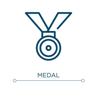 Madalya ikonu. Doğrusal vektör çizimi. Madalya ikon vektörü taslağı. Web ve mobil uygulamalarda kullanmak için ince çizgi sembolü, logo, yazdırma ortamı.