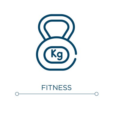 Fitness ikonu. Doğrusal vektör çizimi. Taslak fitness ikonu vektörü. Web ve mobil uygulamalarda kullanmak için ince çizgi sembolü, logo, yazdırma ortamı.