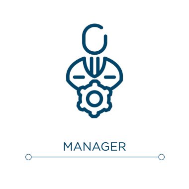 Yönetici simgesi. Doğrusal vektör çizimi. Taslak yöneticisi simge vektörü. Web ve mobil uygulamalarda kullanmak için ince çizgi sembolü, logo, yazdırma ortamı.