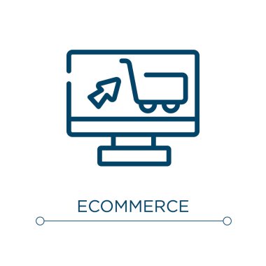Ticaret simgesi. Doğrusal vektör çizimi. Taslak ekommerce simge vektörü. Web ve mobil uygulamalarda kullanmak için ince çizgi sembolü, logo, yazdırma ortamı.