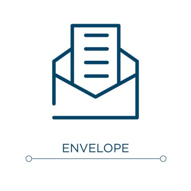 Zarf simgesi. Doğrusal vektör çizimi. Taslak zarf simge vektörü. Web ve mobil uygulamalarda kullanmak için ince çizgi sembolü, logo, yazdırma ortamı.