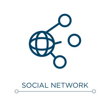 Sosyal ağ simgesi. Doğrusal vektör çizimi. Sosyal ağ simgesi vektörünü özetle. Web ve mobil uygulamalarda kullanmak için ince çizgi sembolü, logo, yazdırma ortamı.