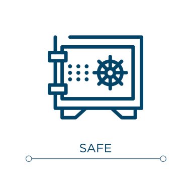 Güvenli ikon. Doğrusal vektör çizimi. Taslak güvenli simge vektörü. Web ve mobil uygulamalarda kullanmak için ince çizgi sembolü, logo, yazdırma ortamı.
