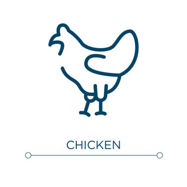 Tavuk ikonu. Doğrusal vektör çizimi. Ana hatlı tavuk ikonu vektörü. Web ve mobil uygulamalarda kullanmak için ince çizgi sembolü, logo, yazdırma ortamı.