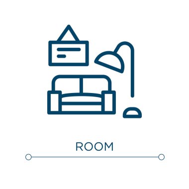 Oda ikonu. Doğrusal vektör çizimi. Taslak oda ikon vektörü. Web ve mobil uygulamalarda kullanmak için ince çizgi sembolü, logo, yazdırma ortamı.