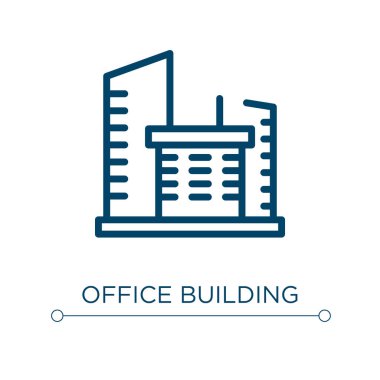 Ofis binası ikonu. Doğrusal vektör çizimi. Ofis binası ikon vektörü taslağı. Web ve mobil uygulamalarda kullanmak için ince çizgi sembolü, logo, yazdırma ortamı.