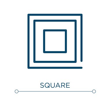 Kare simge. Doğrusal vektör çizimi. Taslak kare ikon vektörü. Web ve mobil uygulamalarda kullanmak için ince çizgi sembolü, logo, yazdırma ortamı.