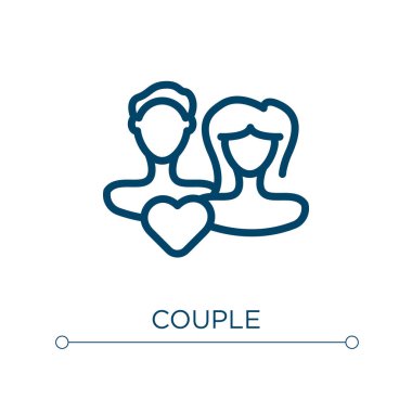 Çift simgesi. Doğrusal vektör çizimi. Taslak çift ikon vektörü. Web ve mobil uygulamalarda kullanmak için ince çizgi sembolü, logo, yazdırma ortamı.