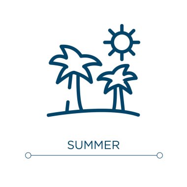 Yaz ikonu. Doğrusal vektör çizimi. Taslak yaz ikonu vektörü. Web ve mobil uygulamalarda kullanmak için ince çizgi sembolü, logo, yazdırma ortamı.