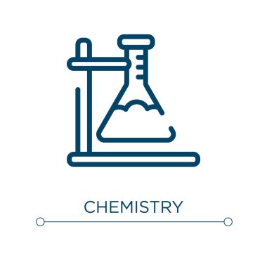 Kimya ikonu. Doğrusal vektör çizimi. Kimya ikonu vektörünü özetle. Web ve mobil uygulamalarda kullanmak için ince çizgi sembolü, logo, yazdırma ortamı.