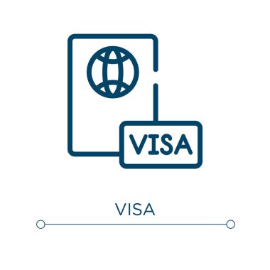 Visa simgesi. Doğrusal vektör çizimi. Vize simgesi vektörünü özetle. Web ve mobil uygulamalarda kullanmak için ince çizgi sembolü, logo, yazdırma ortamı.