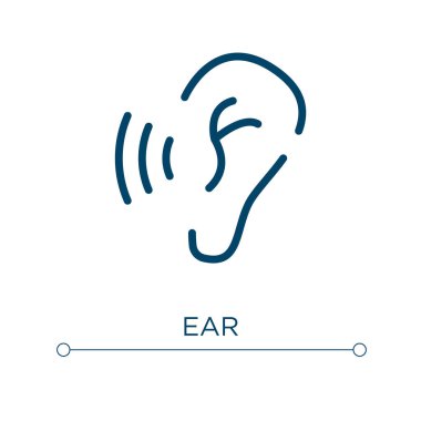 Kulak simgesi. Doğrusal vektör çizimi. Taslak kulak ikonu vektörü. Web ve mobil uygulamalarda kullanmak için ince çizgi sembolü, logo, yazdırma ortamı.