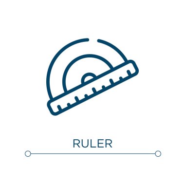Cetvel simgesi. Doğrusal vektör çizimi. Taslak cetvel ikon vektörü. Web ve mobil uygulamalarda kullanmak için ince çizgi sembolü, logo, yazdırma ortamı.