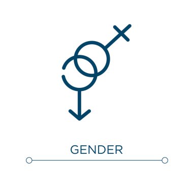 Cinsiyet ikonu. Doğrusal vektör çizimi. Taslak cinsiyet simgesi vektörü. Web ve mobil uygulamalarda kullanmak için ince çizgi sembolü, logo, yazdırma ortamı.