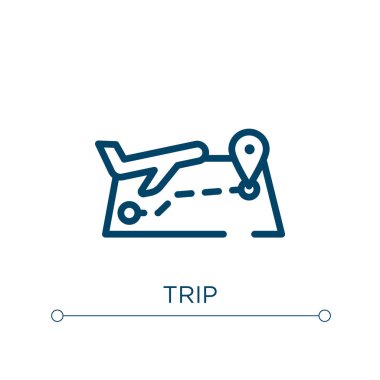 Trip ikonu. Doğrusal vektör çizimi. Taslak gezi ikonu vektörü. Web ve mobil uygulamalarda kullanmak için ince çizgi sembolü, logo, yazdırma ortamı.