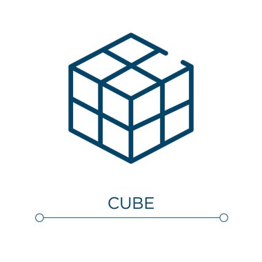 Küp simgesi. Doğrusal vektör çizimi. Taslak küp ikon vektörü. Web ve mobil uygulamalarda kullanmak için ince çizgi sembolü, logo, yazdırma ortamı.