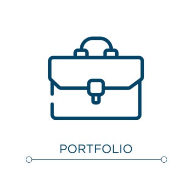 Portföy simgesi. Doğrusal vektör çizimi. Taslak portföy ikon vektörü. Web ve mobil uygulamalarda kullanmak için ince çizgi sembolü, logo, yazdırma ortamı.