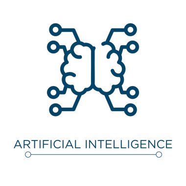 Yapay zeka ikonu. Doğrusal vektör çizimi. Ana hatlı yapay zeka ikonu vektörü. Web ve mobil uygulamalarda kullanmak için ince çizgi sembolü, logo, yazdırma ortamı.