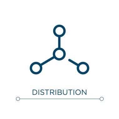 Dağıtım simgesi. Doğrusal vektör çizimi. Taslak dağılım ikonu vektörü. Web ve mobil uygulamalarda kullanmak için ince çizgi sembolü, logo, yazdırma ortamı.