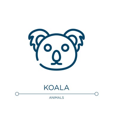 Koala ikonu. Hayvan koleksiyonundan doğrusal vektör çizimi. Taslak koala ikon vektörü. Web ve mobil uygulamalarda kullanmak için ince çizgi sembolü, logo, yazdırma ortamı.