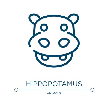 Hippopotam ikonu. Hayvan koleksiyonundan doğrusal vektör çizimi. Ana hatlı suaygırı ikon vektörü. Web ve mobil uygulamalarda kullanmak için ince çizgi sembolü, logo, yazdırma ortamı.