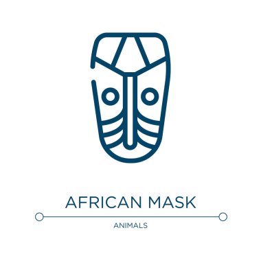 Afrika maskesi ikonu. Afrika koleksiyonundan doğrusal vektör çizimi. Taslak Afrika maskeli ikon vektörü. Web ve mobil uygulamalarda kullanmak için ince çizgi sembolü, logo, yazdırma ortamı.