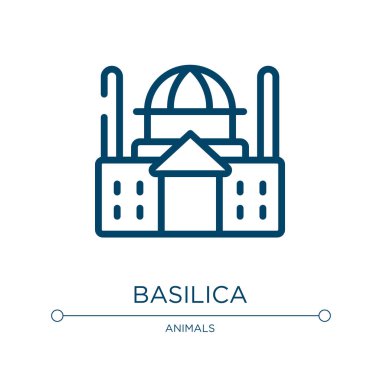 Bazilika simgesi. Afrika koleksiyonundan doğrusal vektör çizimi. Ana hatlı bazilika ikon vektörü. Web ve mobil uygulamalarda kullanmak için ince çizgi sembolü, logo, yazdırma ortamı.
