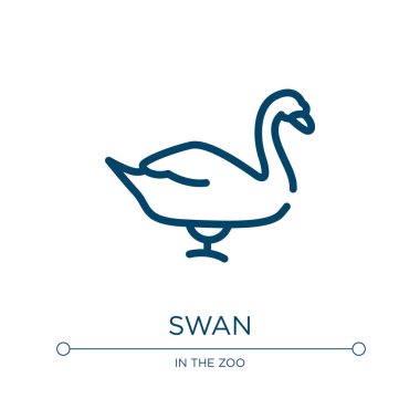 Kuğu ikonu. Kuş koleksiyonundan doğrusal vektör çizimi. Kuğu simgesi vektörünü özetle. Web ve mobil uygulamalarda kullanmak için ince çizgi sembolü, logo, yazdırma ortamı.