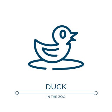 Ördek ikonu. Kuş koleksiyonundan doğrusal vektör çizimi. Ördek ikon vektörünü özetle. Web ve mobil uygulamalarda kullanmak için ince çizgi sembolü, logo, yazdırma ortamı.