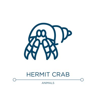 Münzevi yengeç ikonu. Hayvan koleksiyonundan doğrusal vektör çizimi. Keşiş yengeç ikonu vektörünü özetle. Web ve mobil uygulamalarda kullanmak için ince çizgi sembolü, logo, yazdırma ortamı.