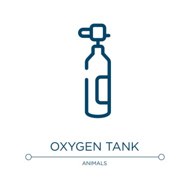 Oksijen tankı ikonu. Dalış koleksiyonundan doğrusal vektör çizimi. Ana hatlı oksijen tankı ikonu vektörü. Web ve mobil uygulamalarda kullanmak için ince çizgi sembolü, logo, yazdırma ortamı.
