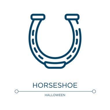 At nalı ikonu. At koleksiyonundan doğrusal vektör çizimi. At nalı ikon vektörünü özetle. Web ve mobil uygulamalarda kullanmak için ince çizgi sembolü, logo, yazdırma ortamı.