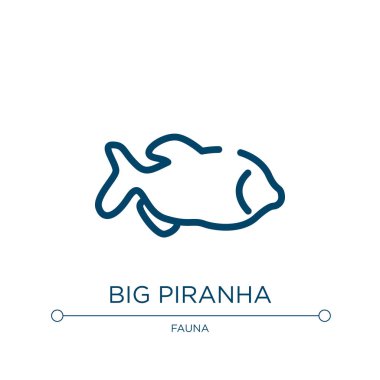 Büyük pirana ikonu. Hayvanat bahçesi koleksiyonundan doğrusal vektör çizimi. Büyük piranha ikon vektörünü çiz. Web ve mobil uygulamalarda kullanmak için ince çizgi sembolü, logo, yazdırma ortamı.