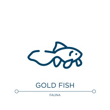 Altın balık ikonu. Hayvanat bahçesi koleksiyonundan doğrusal vektör çizimi. Altın balık ikon vektörünü özetle. Web ve mobil uygulamalarda kullanmak için ince çizgi sembolü, logo, yazdırma ortamı.