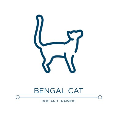 Bengal kedi ikonu. Kedi yavruları koleksiyonundan doğrusal vektör çizimi. Bengal kedisi ikon vektörü taslağı. Web ve mobil uygulamalarda kullanmak için ince çizgi sembolü, logo, yazdırma ortamı.