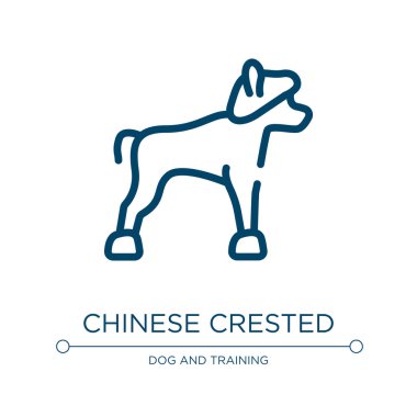 Çin armalı simge. Köpekten gelen doğrusal vektör illüstrasyonu tüm vücut koleksiyonunu üretir. Çin arması ikon vektörünü ana hatlarıyla belirle. Web ve mobil uygulamalarda kullanmak için ince çizgi sembolü, logo, yazdırma ortamı.