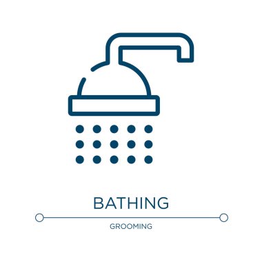 Banyo ikonu. Güzellik koleksiyonundan doğrusal vektör çizimi. Ana hatlı banyo ikonu vektörü. Web ve mobil uygulamalarda kullanmak için ince çizgi sembolü, logo, yazdırma ortamı.