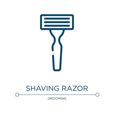 Tıraş makinesi ikonu. Kuaförlük ve berber koleksiyonundan doğrusal vektör çizimi. Tıraş makinesi ikon vektörünün taslağı. Web ve mobil uygulamalarda kullanmak için ince çizgi sembolü, logo, yazdırma ortamı.