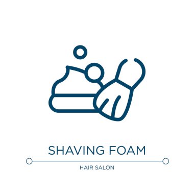 Tıraş köpüğü ikonu. Kuaförlük ve berber koleksiyonundan doğrusal vektör çizimi. Taslak köpük ikon vektörünü tıraş et. Web ve mobil uygulamalarda kullanmak için ince çizgi sembolü, logo, yazdırma ortamı.