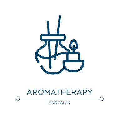 Aromaterapi ikonu. Sauna koleksiyonundan doğrusal vektör çizimi. Ana hatlı aromaterapi ikon vektörü. Web ve mobil uygulamalarda kullanmak için ince çizgi sembolü, logo, yazdırma ortamı.