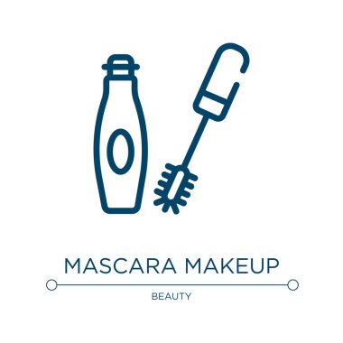 Maskara makyaj ikonu. Güzellik koleksiyonundan doğrusal vektör çizimi. Özet maskara makyaj ikonu vektörü. Web ve mobil uygulamalarda kullanmak için ince çizgi sembolü, logo, yazdırma ortamı.