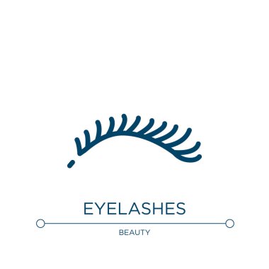 Kirpik ikonu. Makyaj koleksiyonundan doğrusal vektör çizimi. Kirpik ikon vektörünü özetle. Web ve mobil uygulamalarda kullanmak için ince çizgi sembolü, logo, yazdırma ortamı.