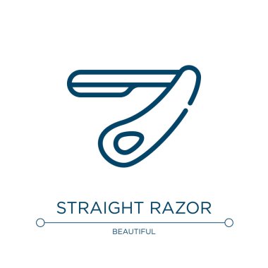Ustura simgesi. Güzellik salonu koleksiyonundan doğrusal vektör çizimi. Doğrudan ustura simgesi vektörünü çiz. Web ve mobil uygulamalarda kullanmak için ince çizgi sembolü, logo, yazdırma ortamı.